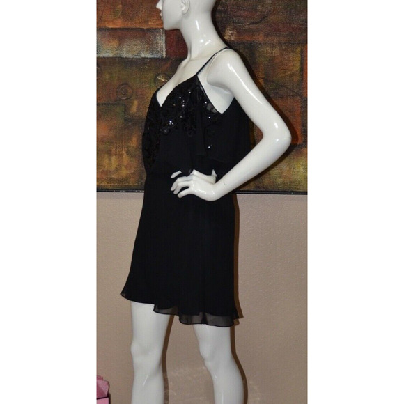 KAREN MILLEN Designer Black Party Cocktail Dress Sequin Frill Top Size 12 - Picture 5 of 9
